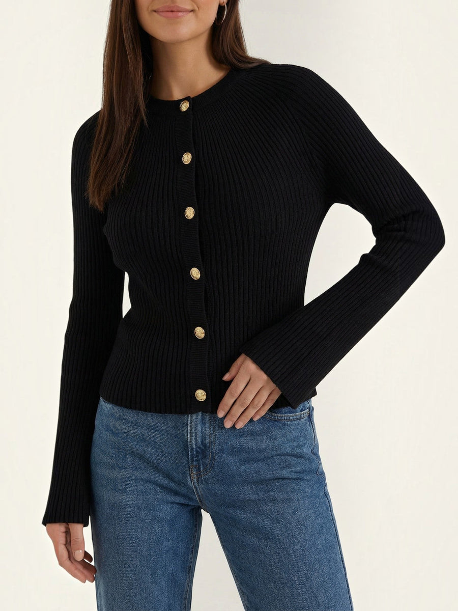 Betty Gold Button Ribbed Cardigan
