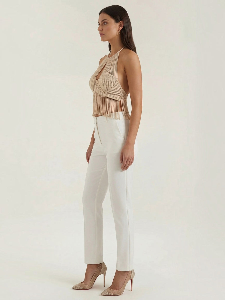 Francine Crochet Fringe Halter Top