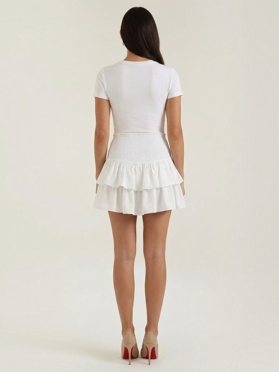 Grace Smocked Waist Tiered Ruffle Mini Skirt