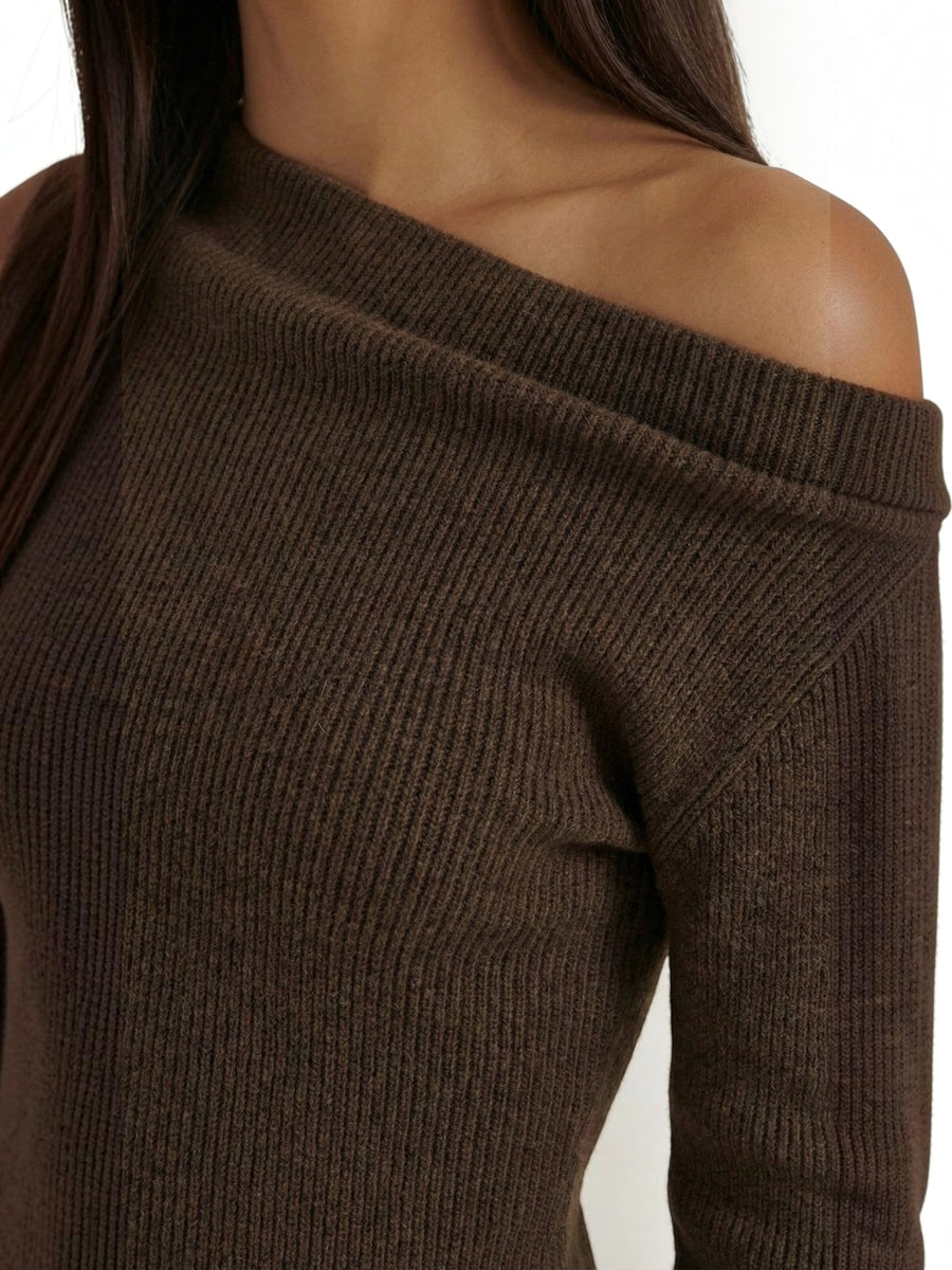 Shirley Asymmetric Collar Ribbed Top