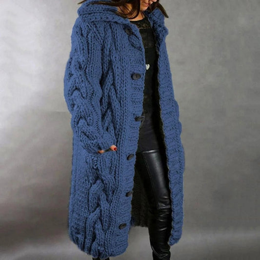 Valora Long Cable Knit Hooded Cardigan