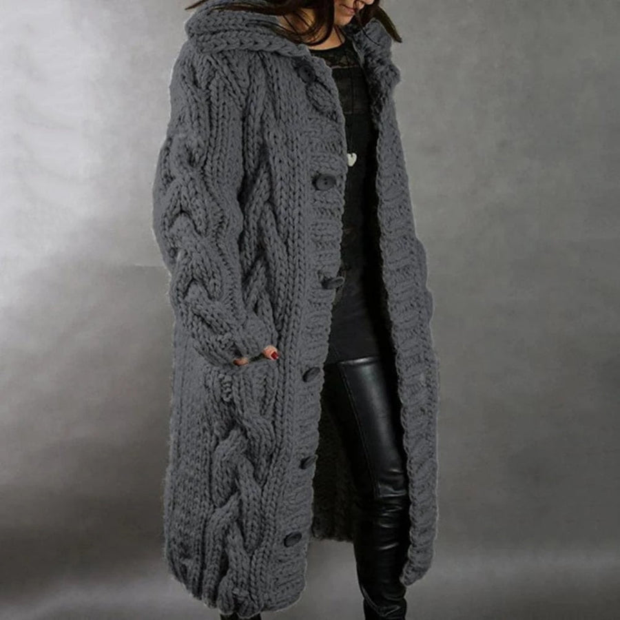 Valora Long Cable Knit Hooded Cardigan