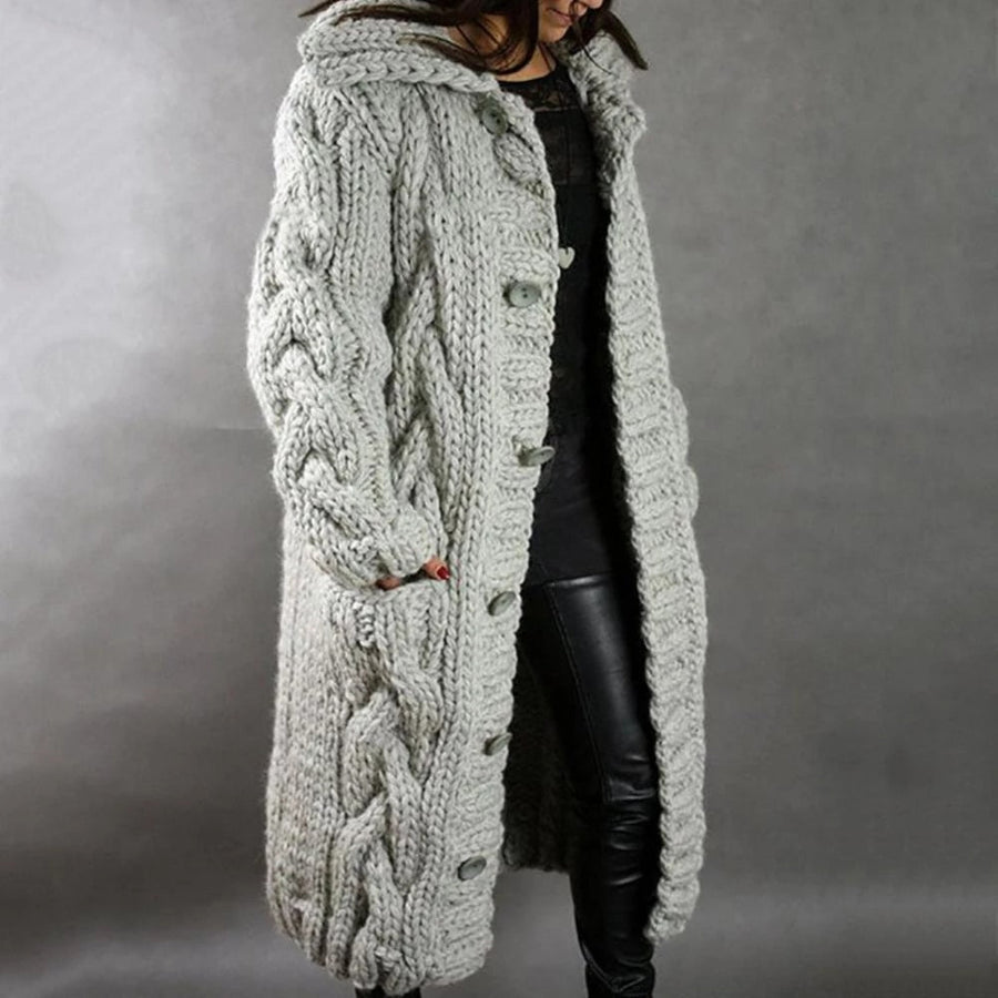 Valora Long Cable Knit Hooded Cardigan
