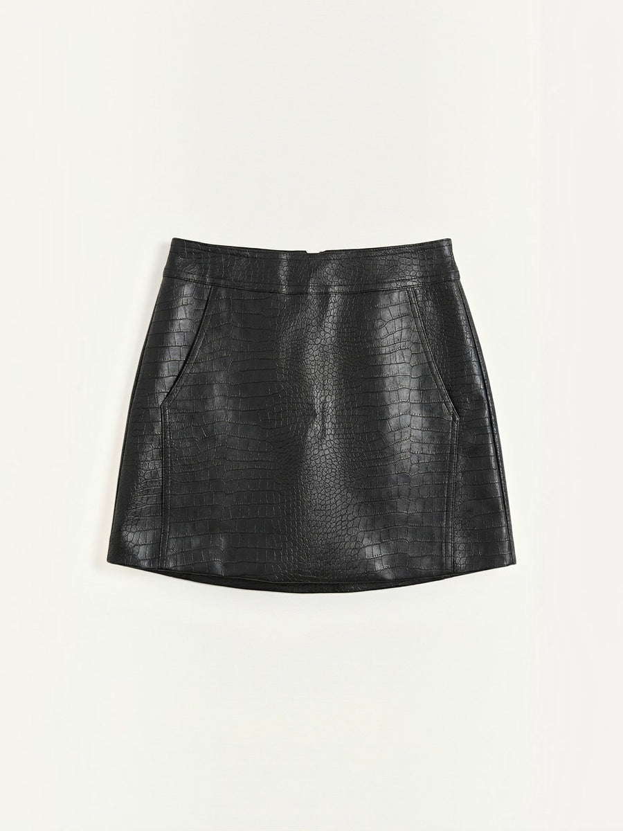 Sue Croc Embossed Faux Leather Mini Skirt