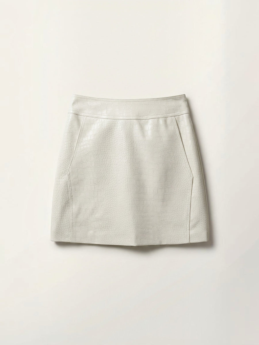Sue Croc Embossed Faux Leather Mini Skirt
