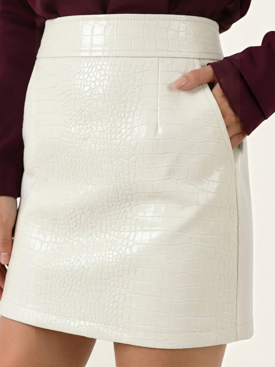 Sue Croc Embossed Faux Leather Mini Skirt