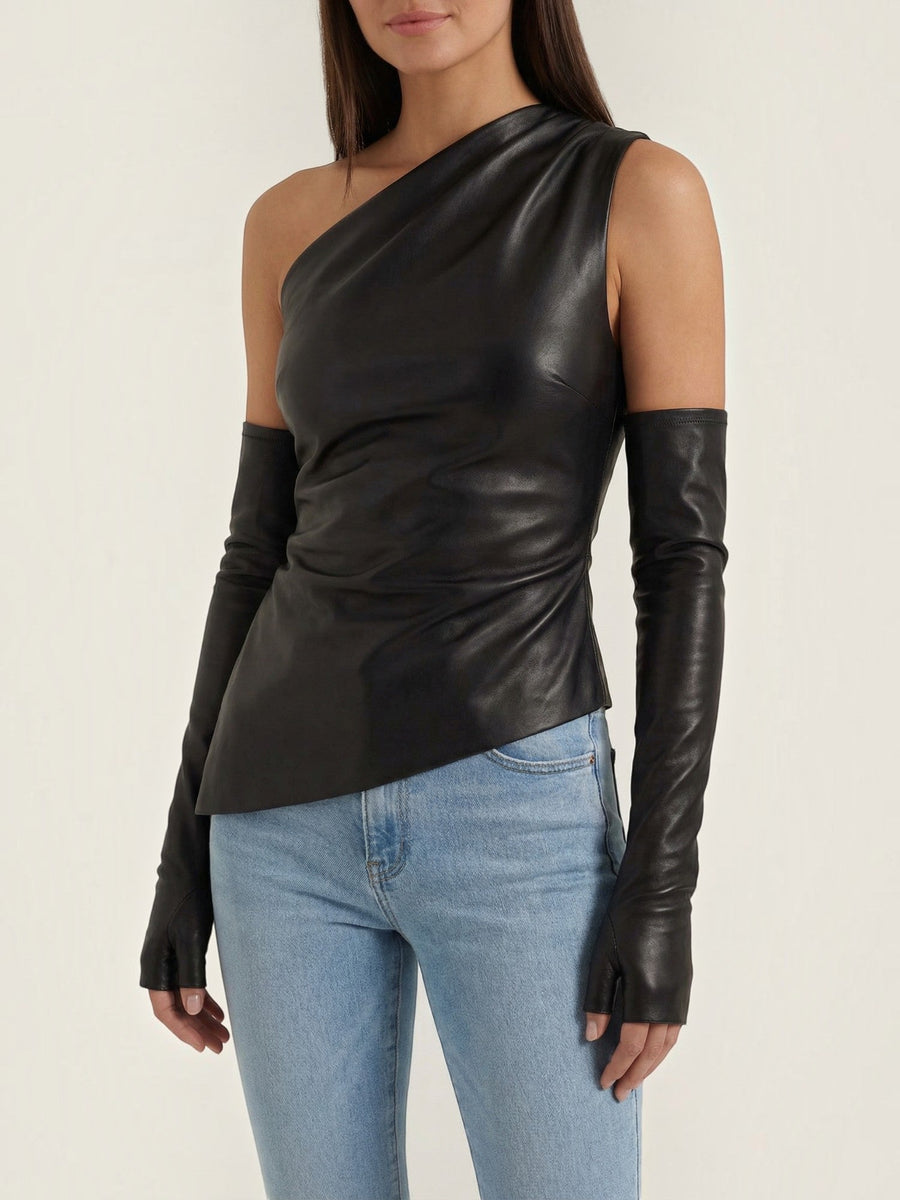 Ulyssa Faux Leather One Shoulder Top with Glove