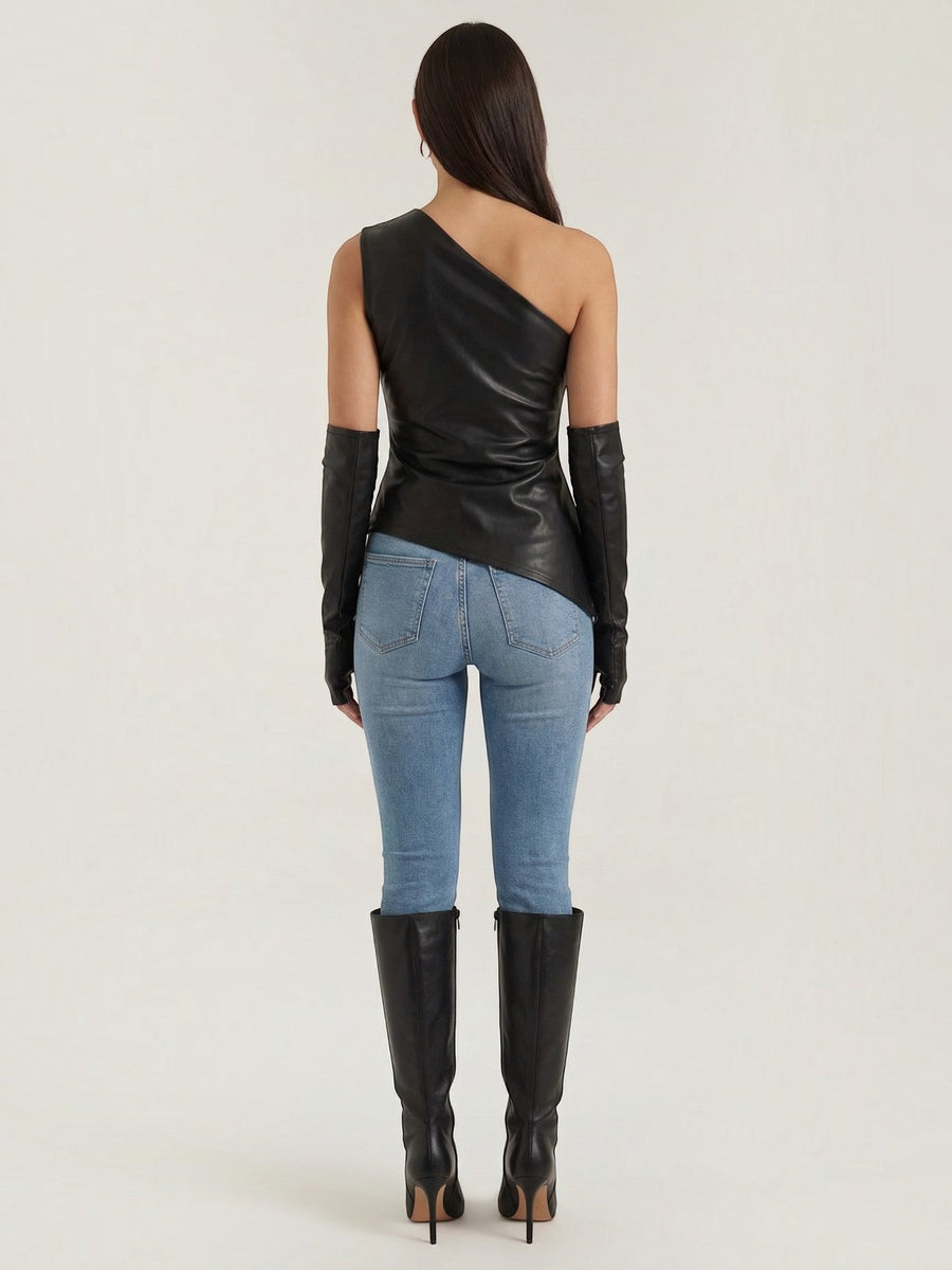 Ulyssa Faux Leather One Shoulder Top with Glove