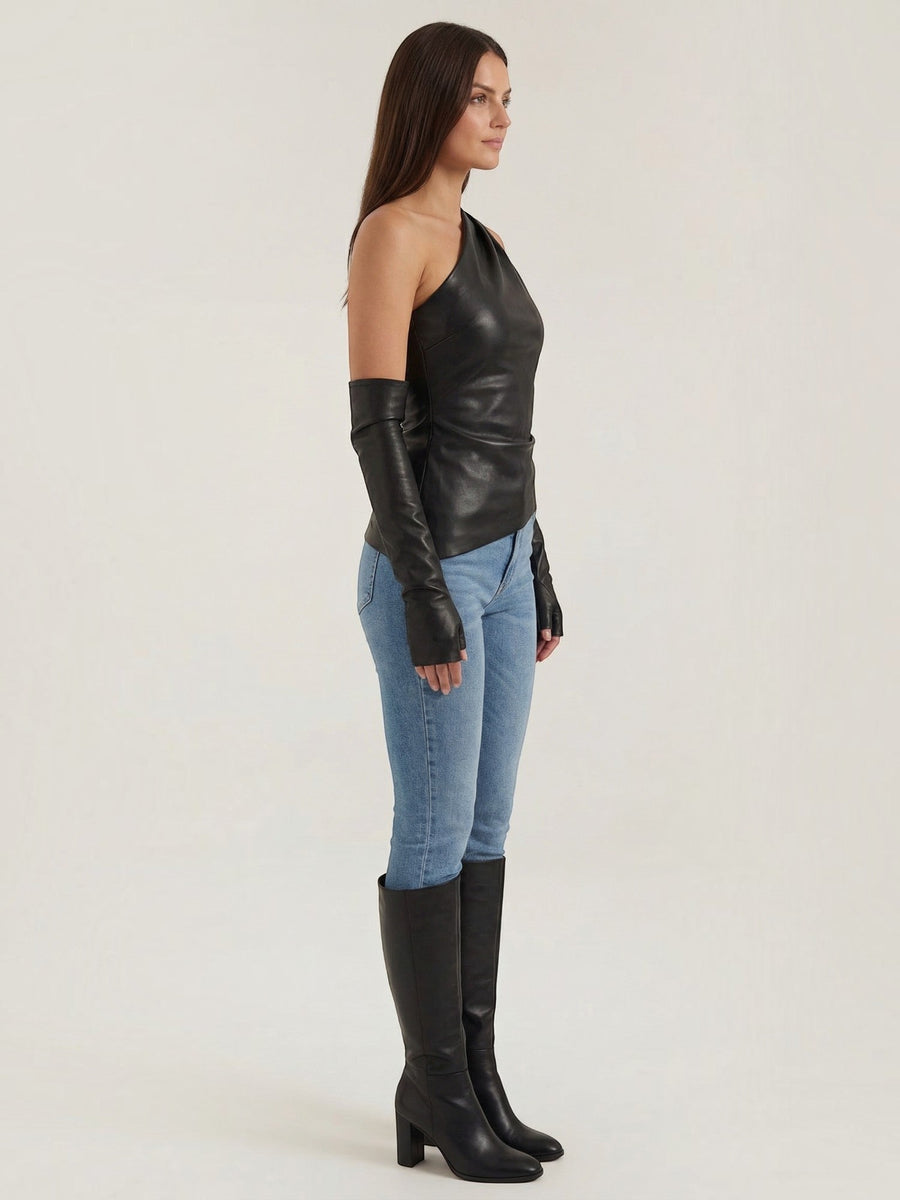 Ulyssa Faux Leather One Shoulder Top with Glove