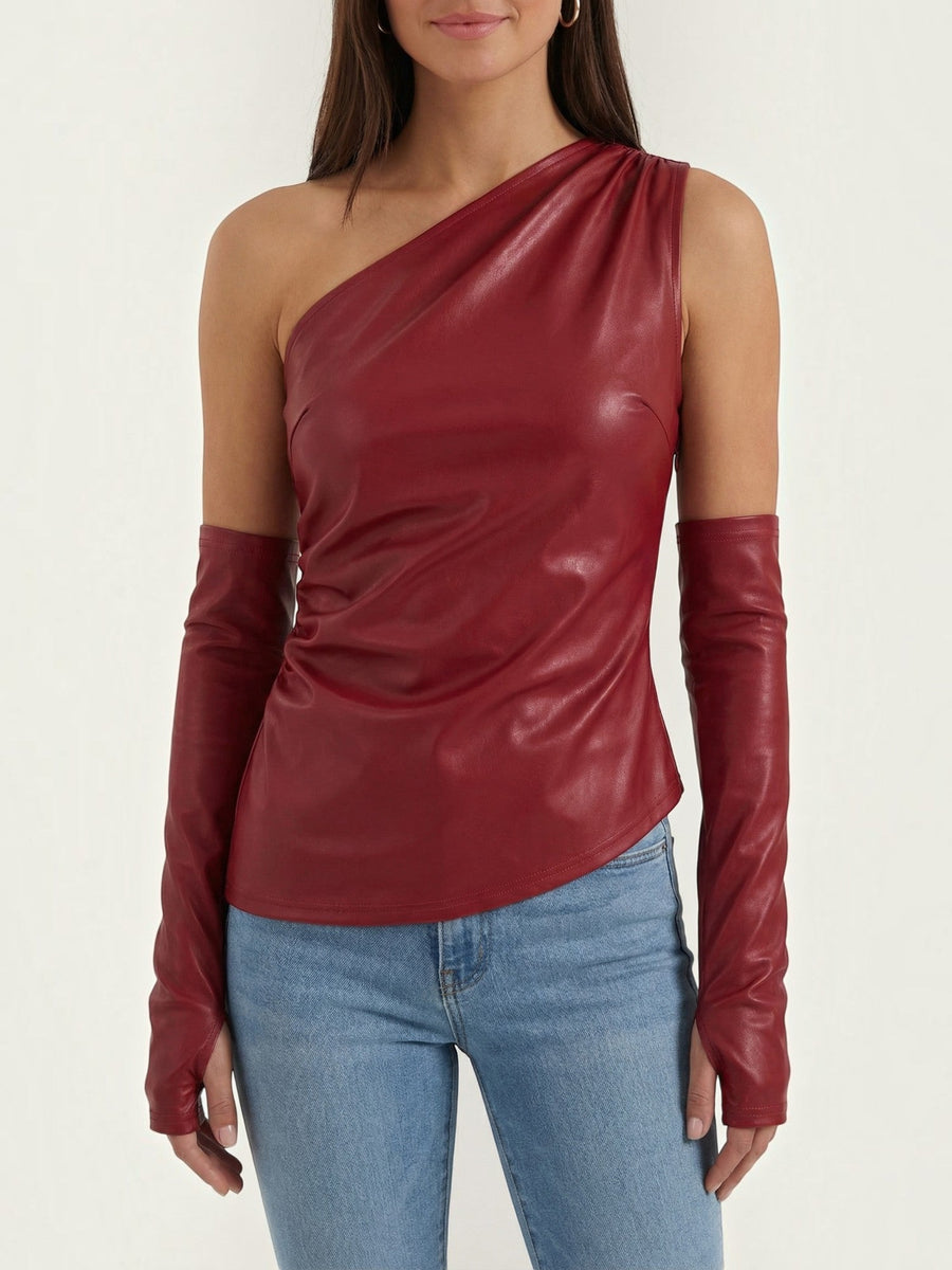 Ulyssa Faux Leather One Shoulder Top with Glove