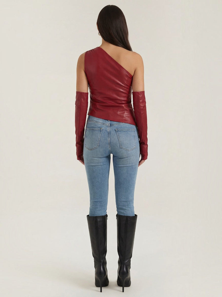 Ulyssa Faux Leather One Shoulder Top with Glove