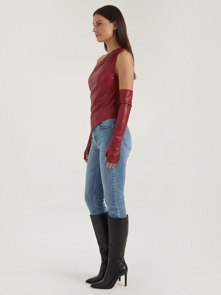 Ulyssa Faux Leather One Shoulder Top with Glove