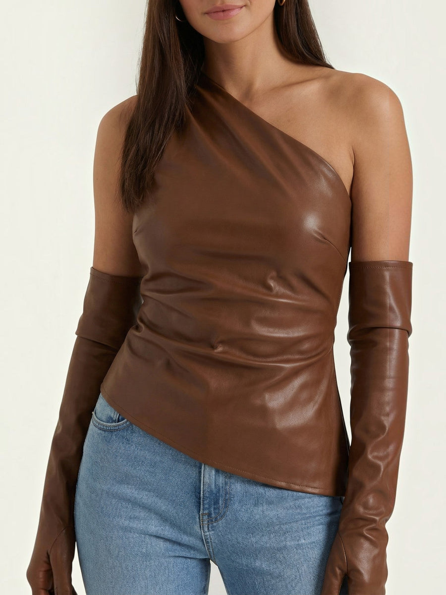 Ulyssa Faux Leather One Shoulder Top with Glove
