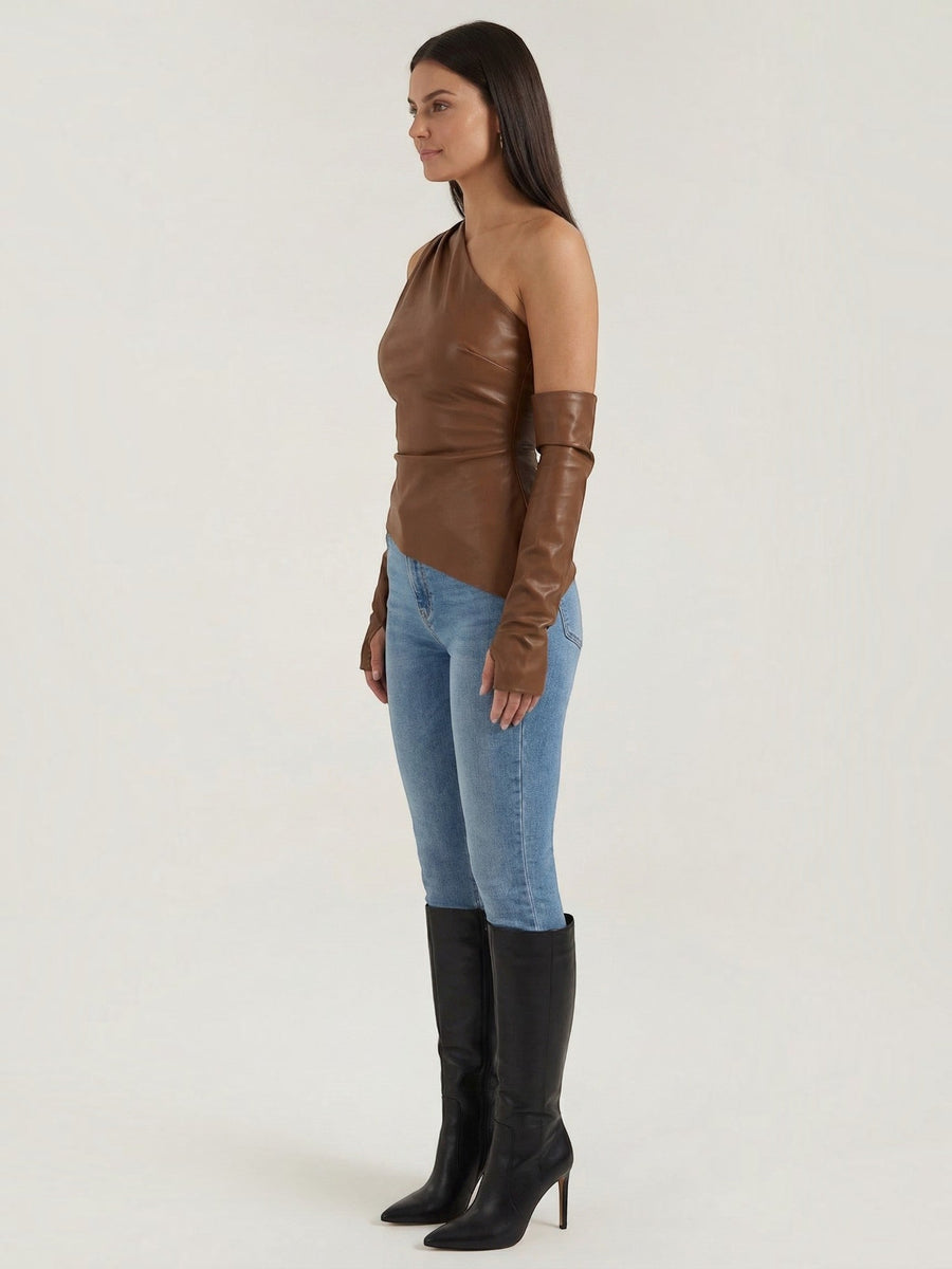 Ulyssa Faux Leather One Shoulder Top with Glove