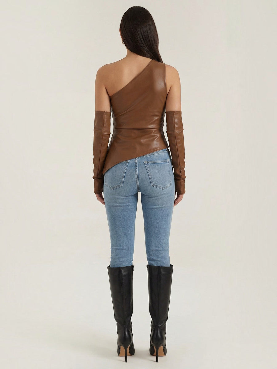 Ulyssa Faux Leather One Shoulder Top with Glove