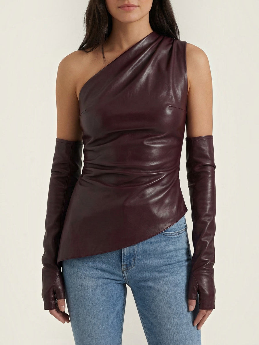 Ulyssa Faux Leather One Shoulder Top with Glove