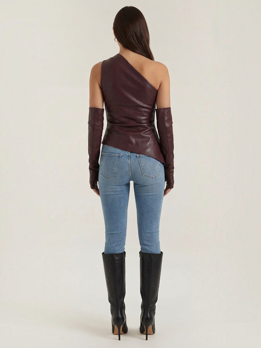 Ulyssa Faux Leather One Shoulder Top with Glove