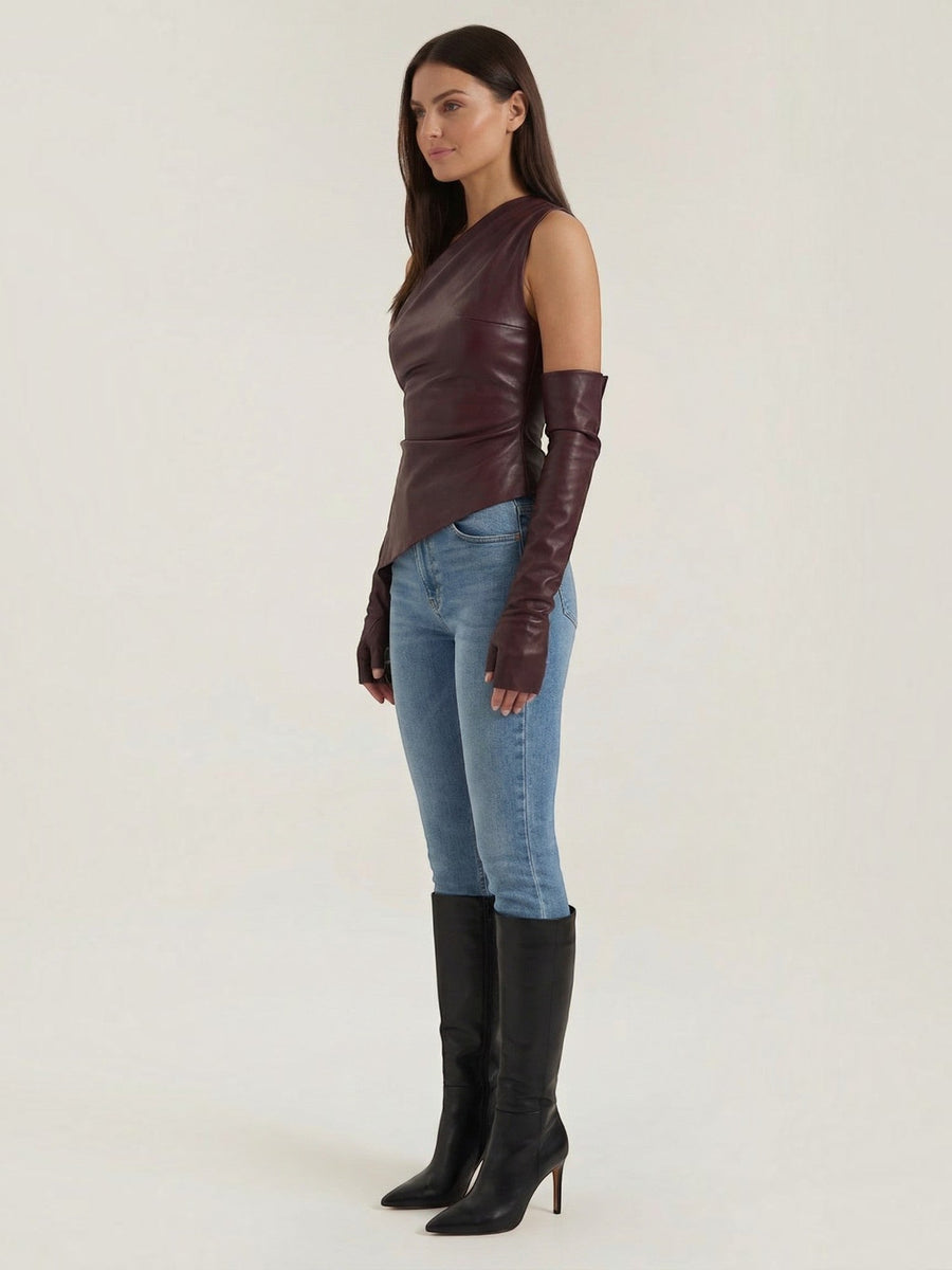Ulyssa Faux Leather One Shoulder Top with Glove