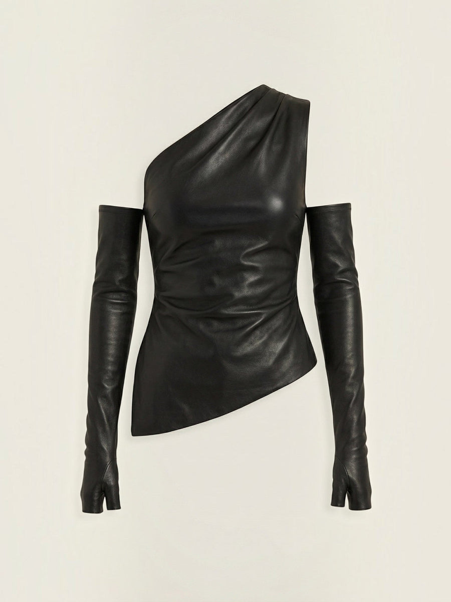 Ulyssa Faux Leather One Shoulder Top with Glove