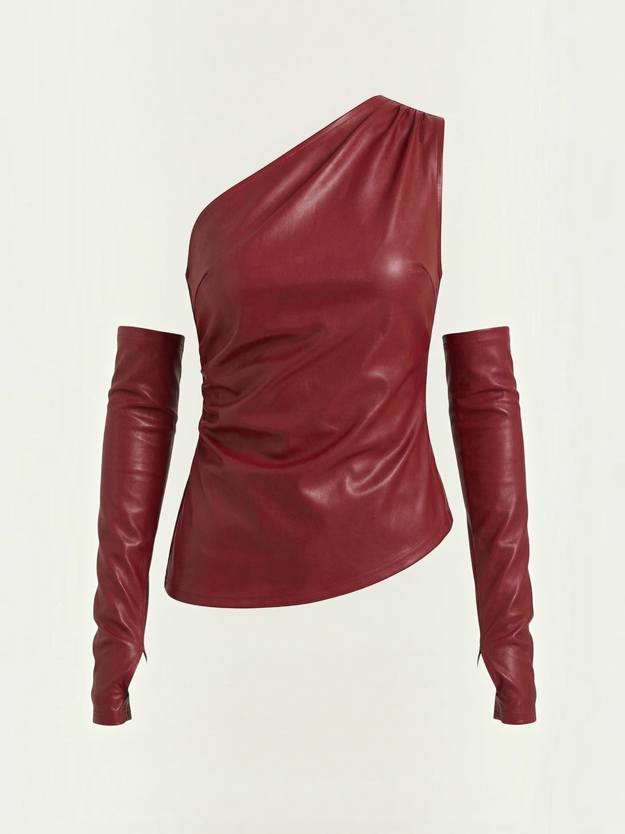 Ulyssa Faux Leather One Shoulder Top with Glove