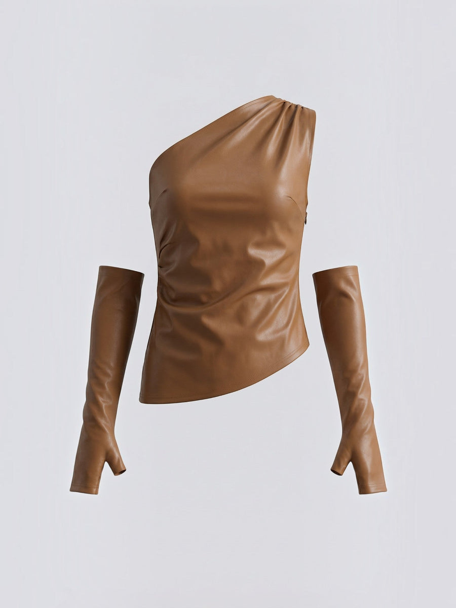 Ulyssa Faux Leather One Shoulder Top with Glove