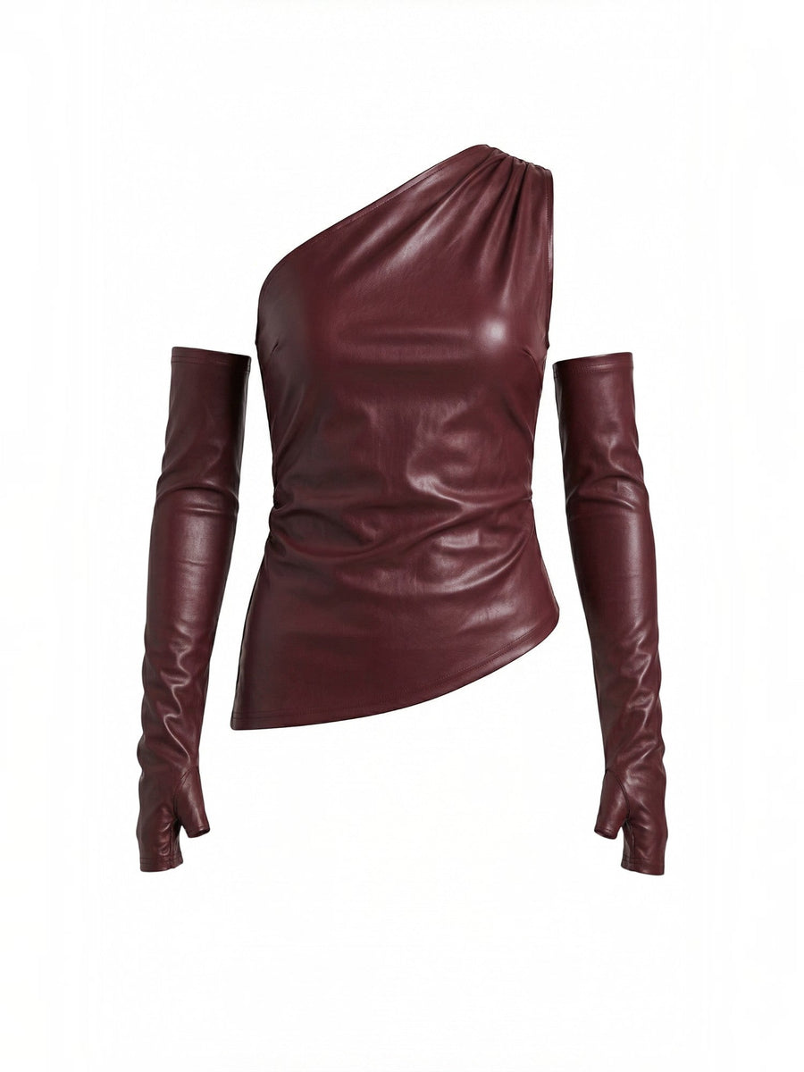 Ulyssa Faux Leather One Shoulder Top with Glove