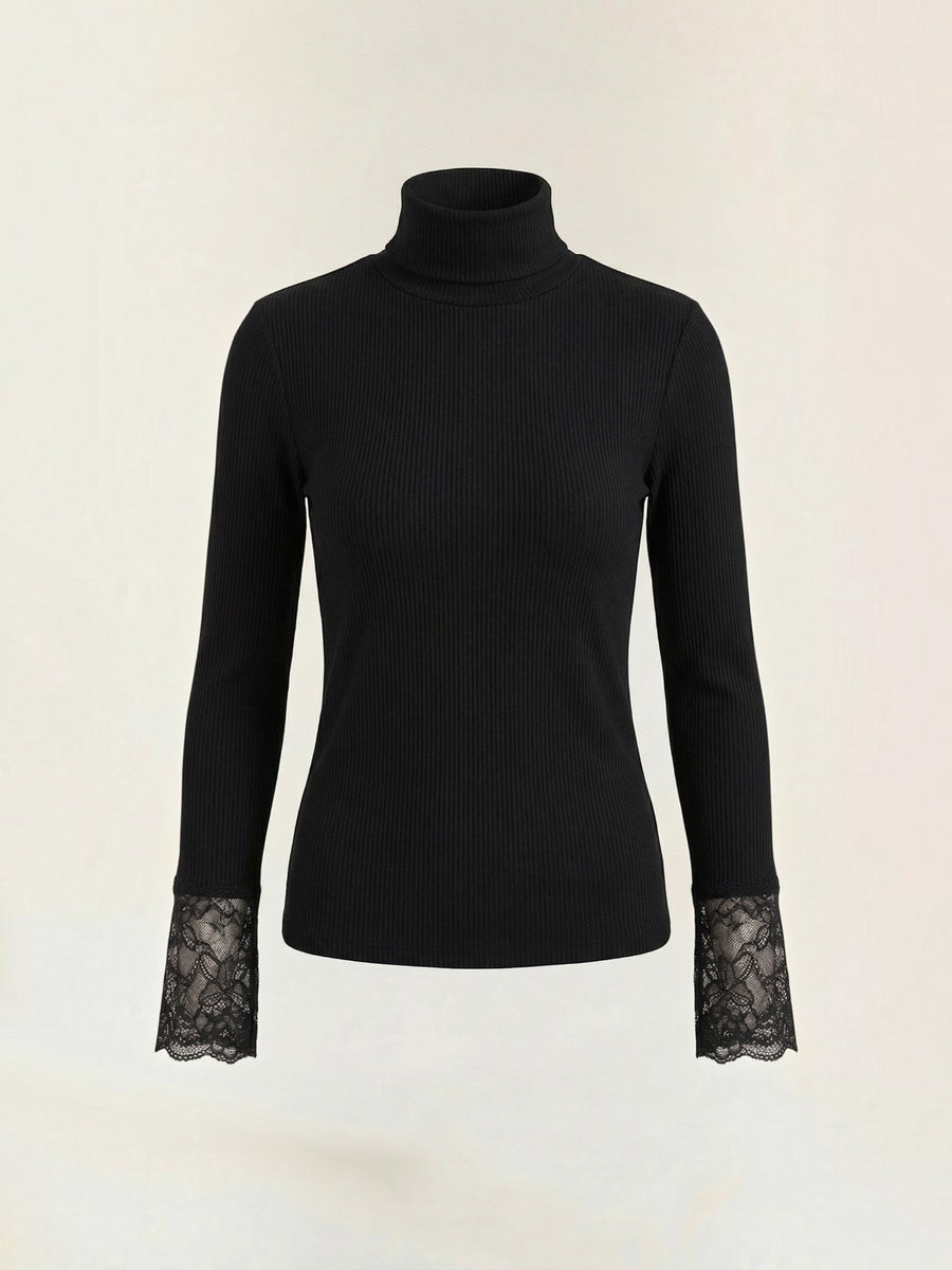 Beth Lace Cuff Ribbed Turtleneck Sweater
