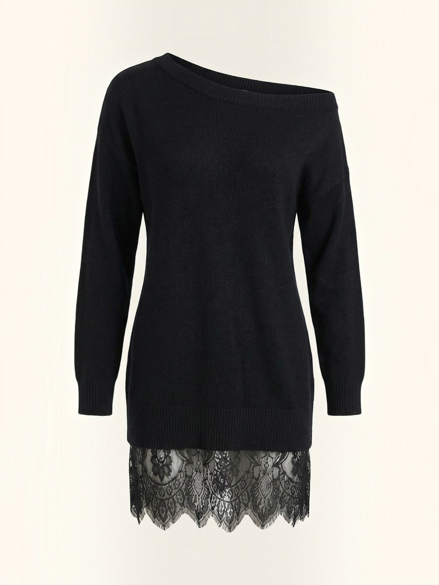 Rosemary One Shoulder Lace Trim Knit Mini Dress