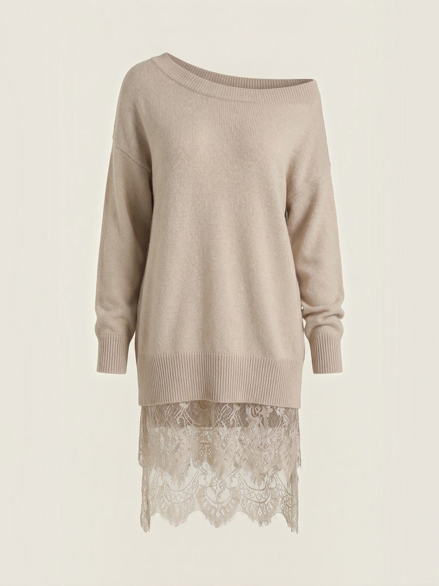 Rosemary One Shoulder Lace Trim Knit Mini Dress