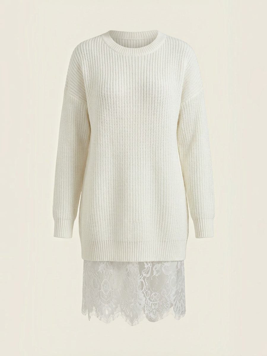 Rosemary One Shoulder Lace Trim Knit Mini Dress