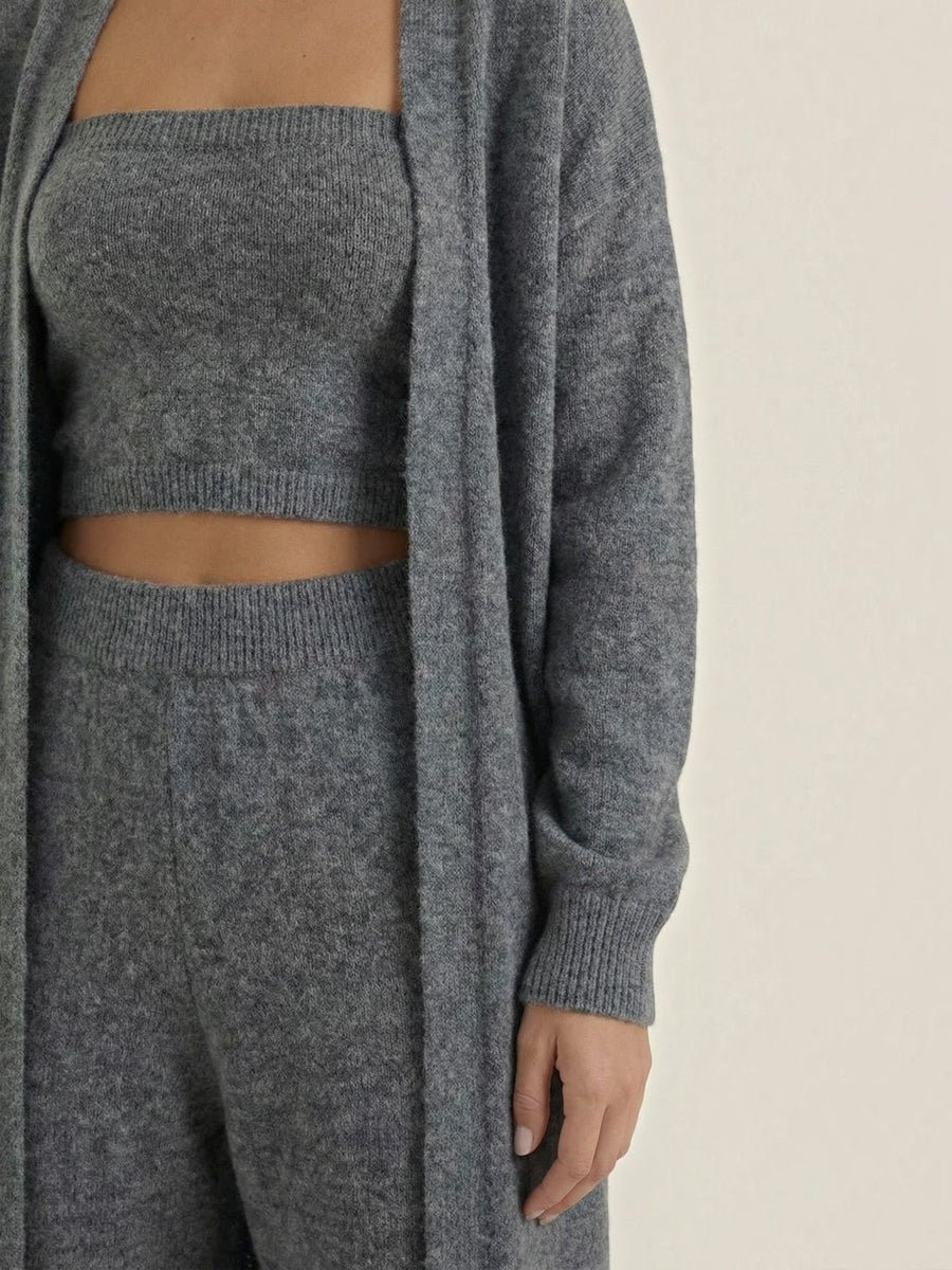 Jeanne Cardigan Bandeau and Pants Three Piece Knit Set