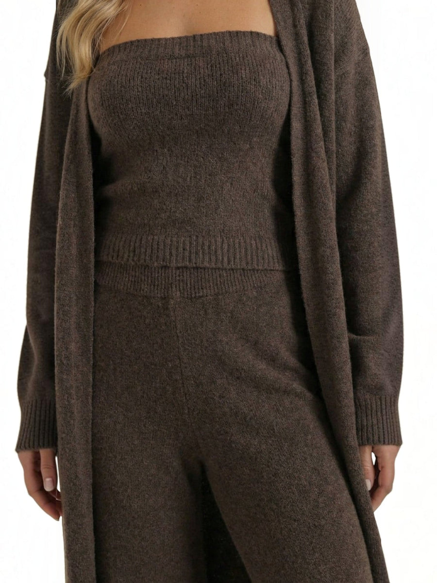 Jeanne Cardigan Bandeau and Pants Three Piece Knit Set