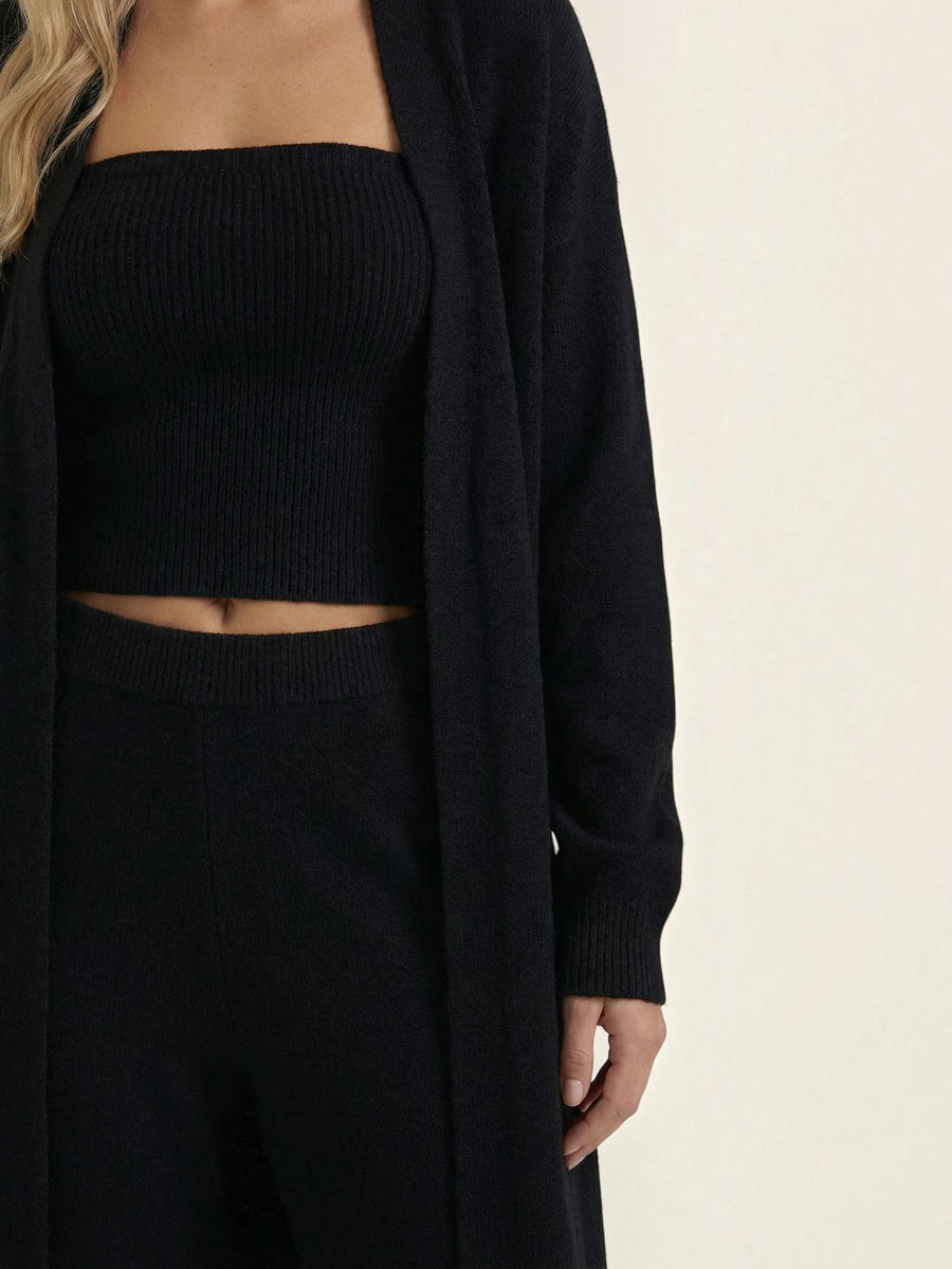 Jeanne Cardigan Bandeau and Pants Three Piece Knit Set
