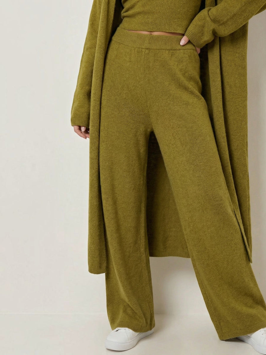 Jeanne Cardigan Bandeau and Pants Three Piece Knit Set
