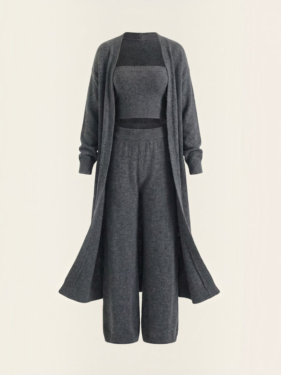 Jeanne Cardigan Bandeau and Pants Three Piece Knit Set