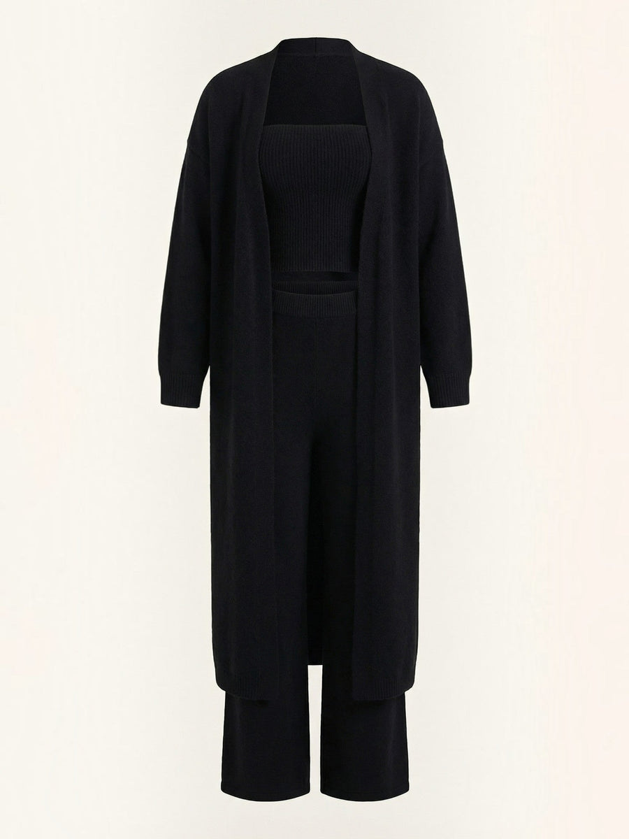 Jeanne Cardigan Bandeau and Pants Three Piece Knit Set