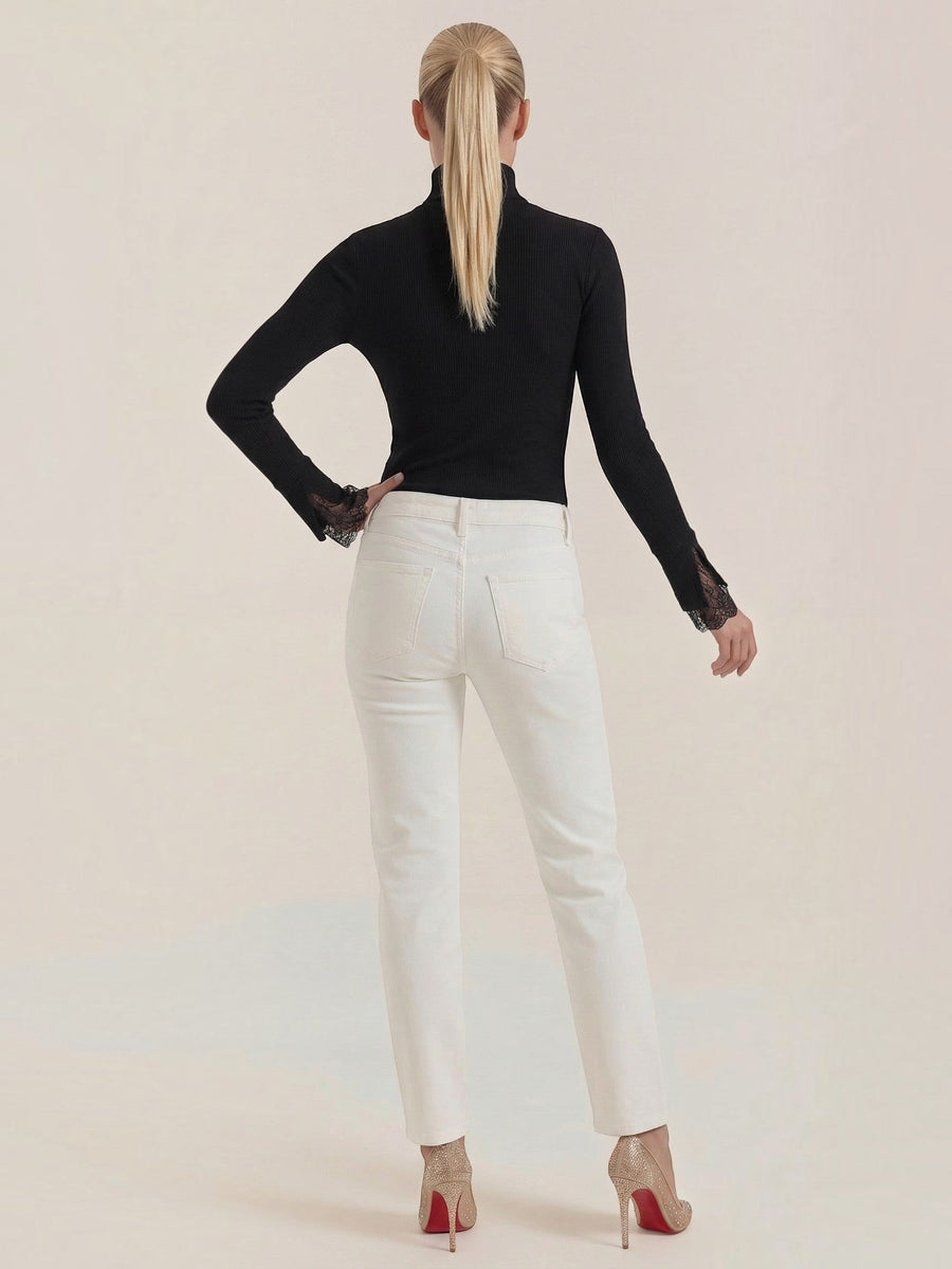 Beth Lace Cuff Ribbed Turtleneck Sweater