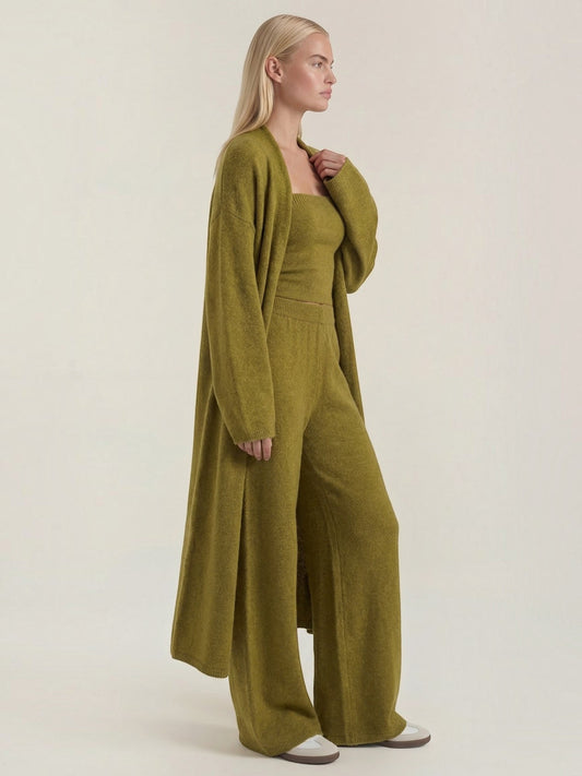 Jeanne Cardigan Bandeau and Pants Three Piece Knit Set