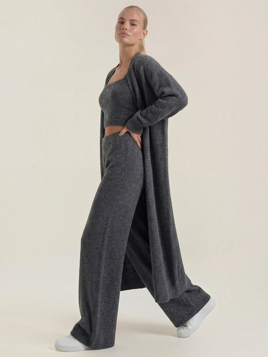 Jeanne Cardigan Bandeau and Pants Three Piece Knit Set