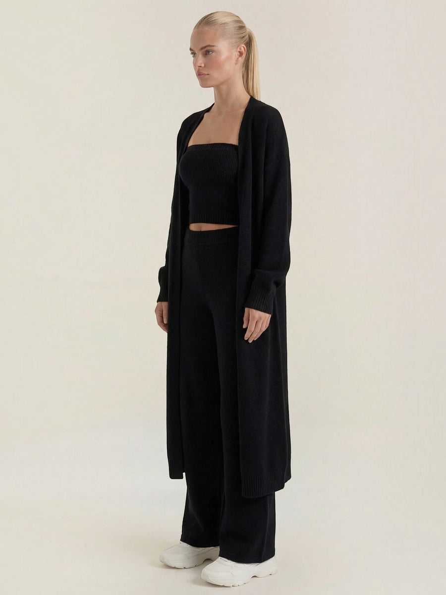 Jeanne Cardigan Bandeau and Pants Three Piece Knit Set