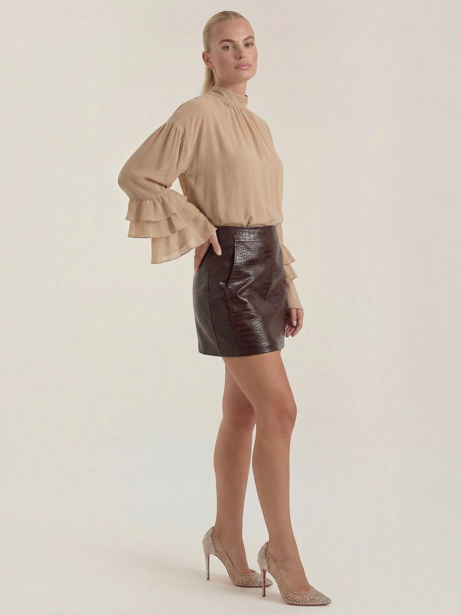 Sue Croc Embossed Faux Leather Mini Skirt