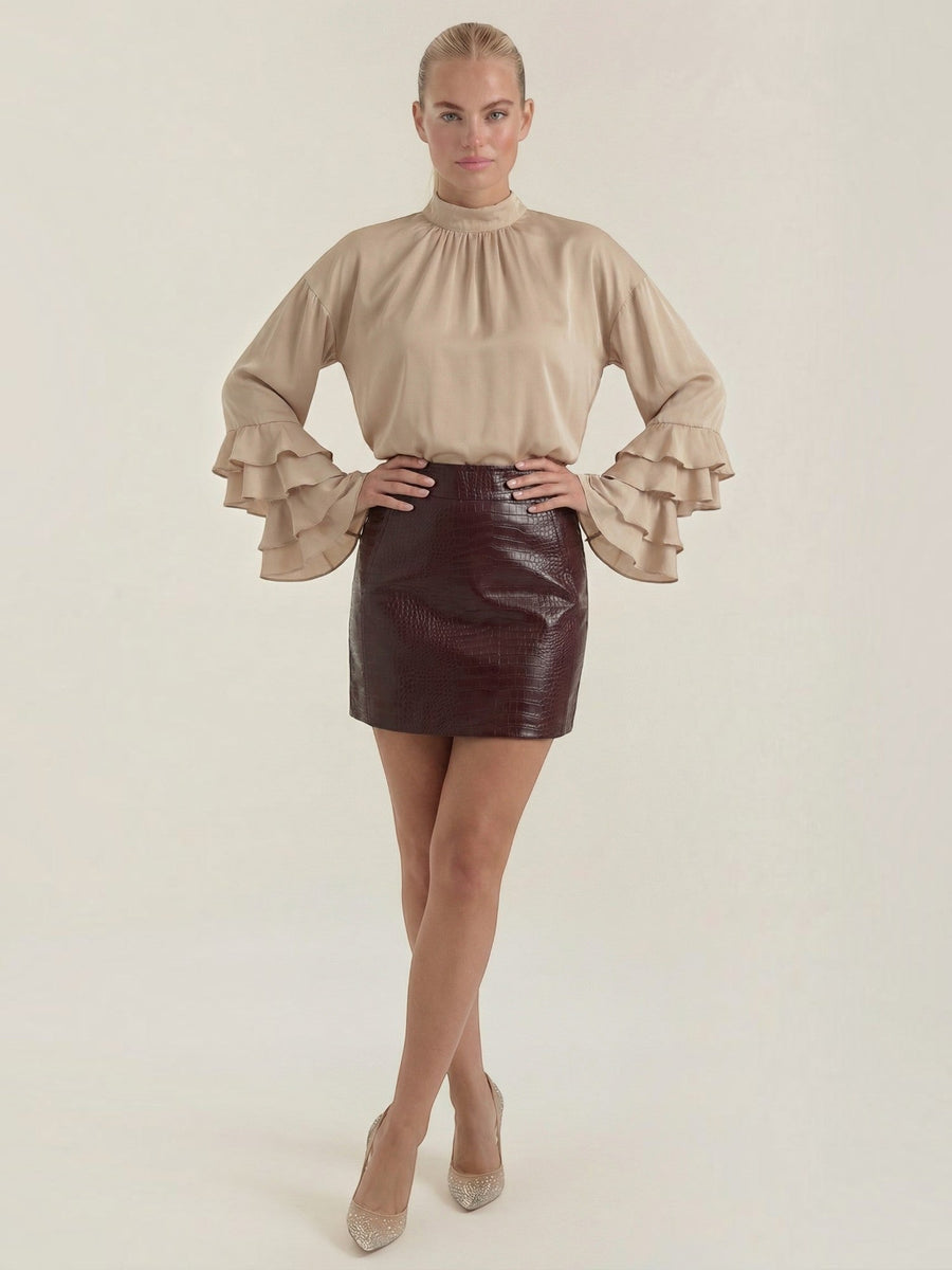 Sue Croc Embossed Faux Leather Mini Skirt