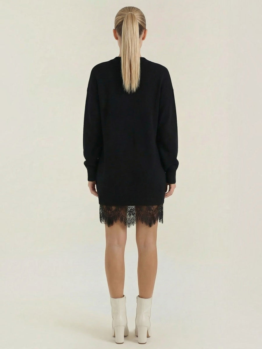 Rosemary One Shoulder Lace Trim Knit Mini Dress