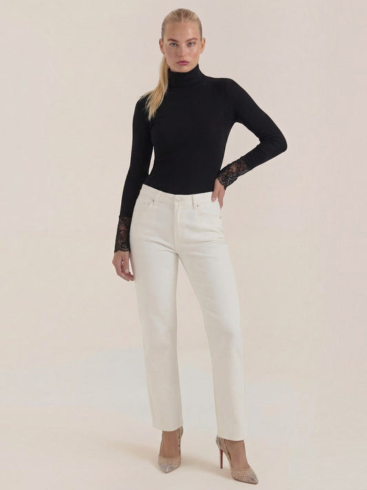 Beth Lace Cuff Ribbed Turtleneck Sweater