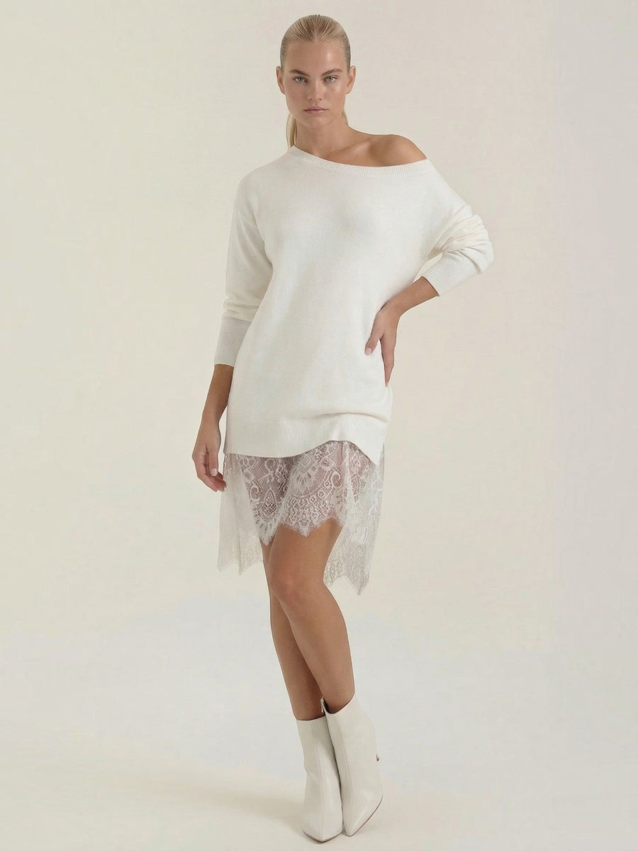 Rosemary One Shoulder Lace Trim Knit Mini Dress