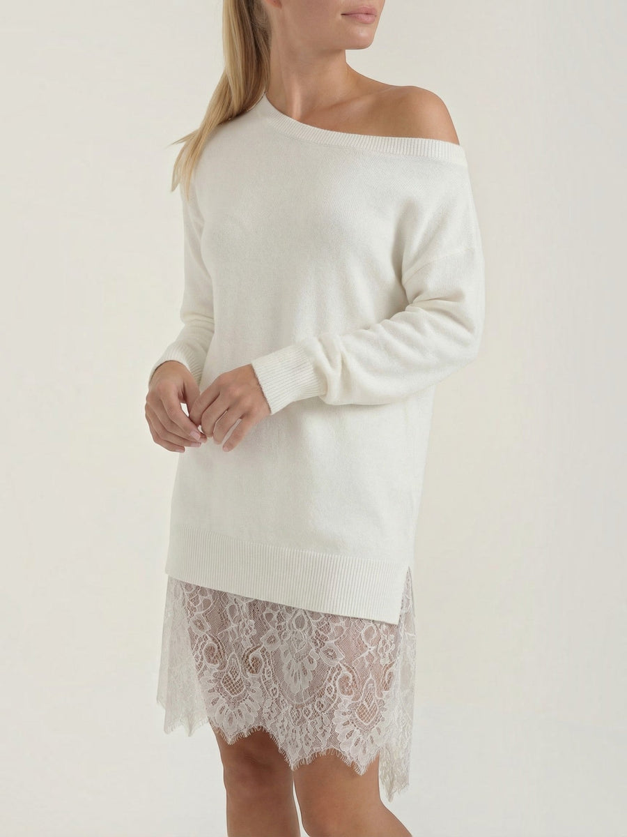 Rosemary One Shoulder Lace Trim Knit Mini Dress