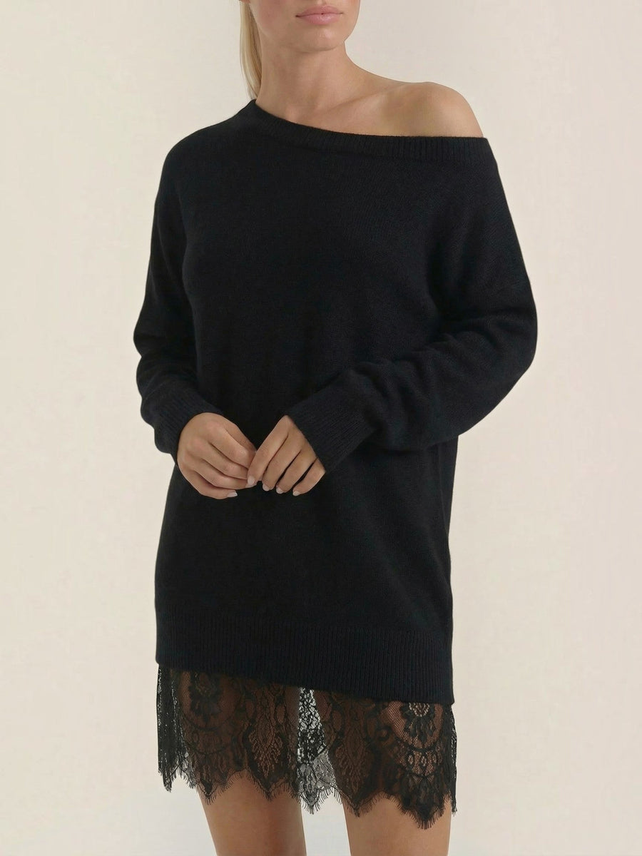 Rosemary One Shoulder Lace Trim Knit Mini Dress