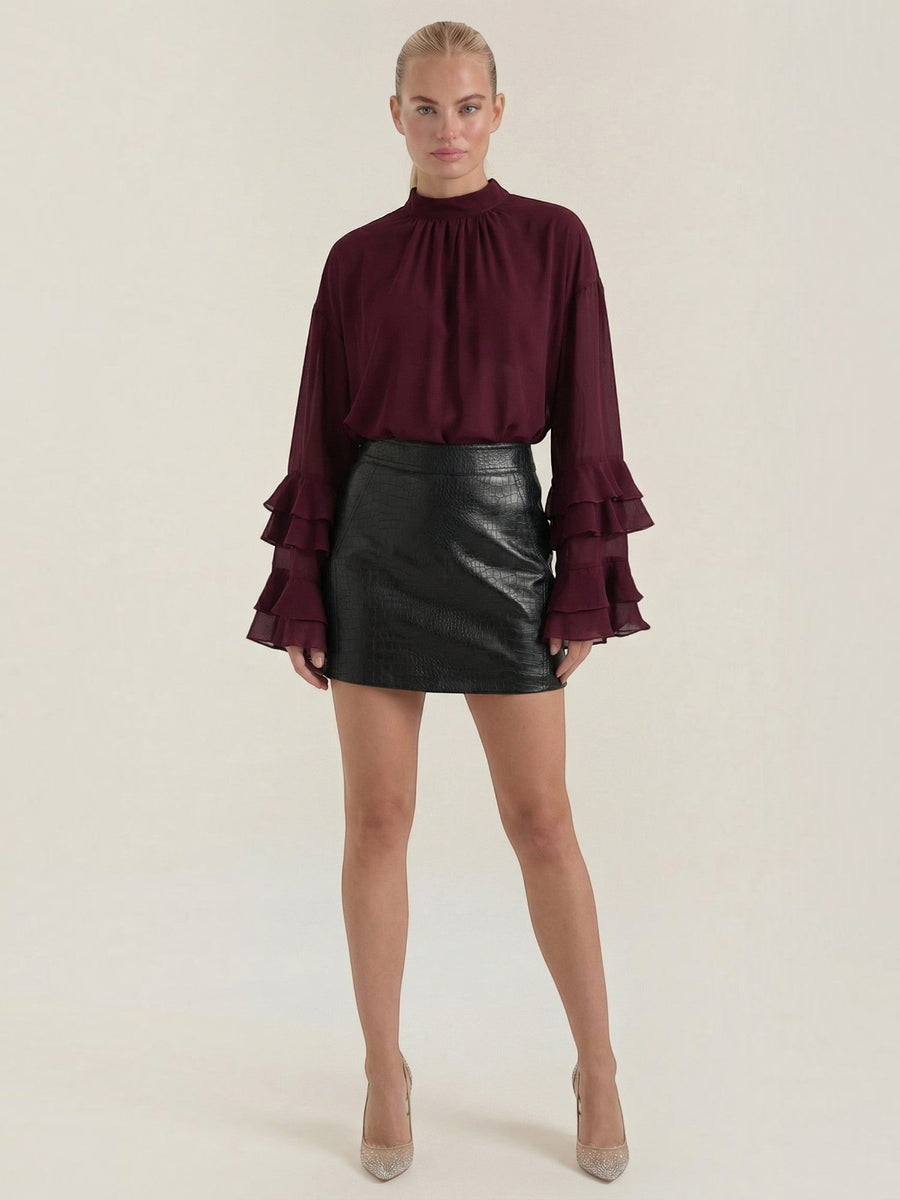 Sue Croc Embossed Faux Leather Mini Skirt
