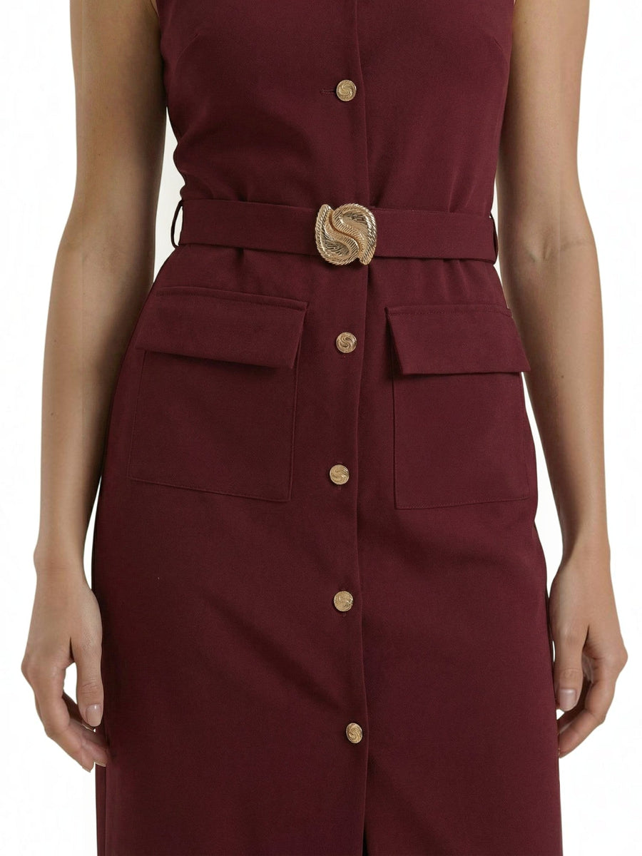 Arlene Gold Button Belted Midi Dress