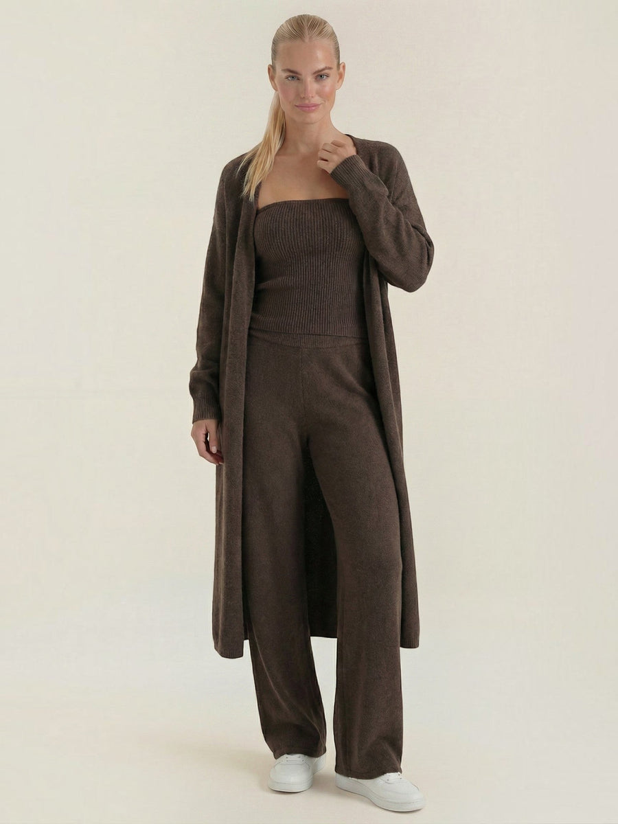 Jeanne Cardigan Bandeau and Pants Three Piece Knit Set